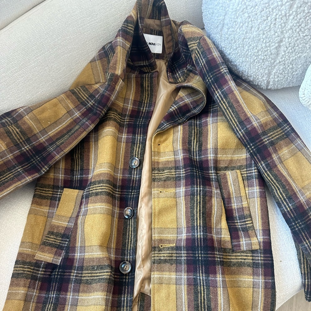 Men’s/womens trench coat size small plaid long button down light weight jacket